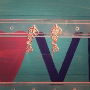 Gold ‘love’ sign earrings 3/$10 5/$5